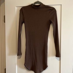 FOREVER 21 BROWN RIBBED LONG SLEEVE MINI DRESS MEDIUM